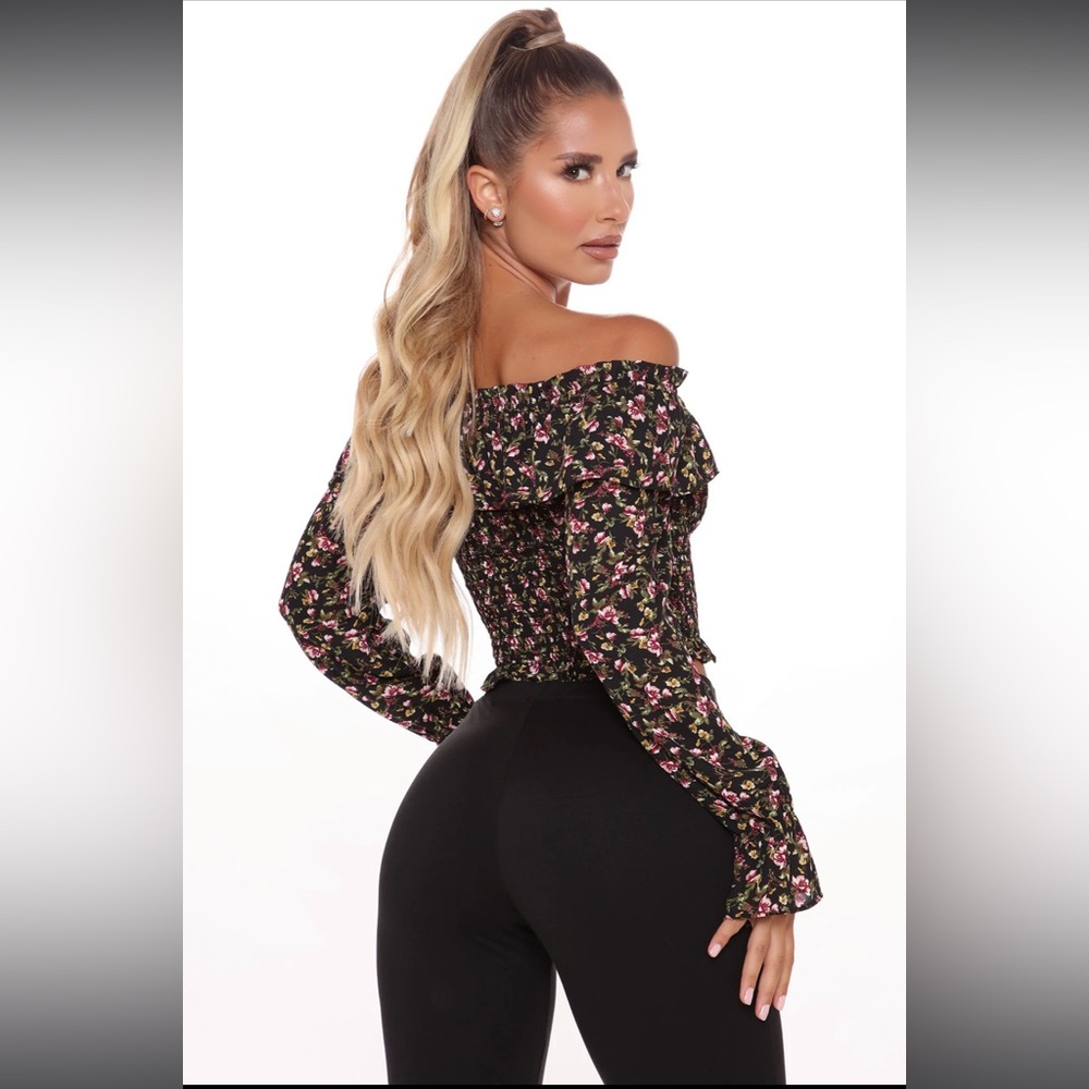FN Floral Black Off Shoulder Crop Top